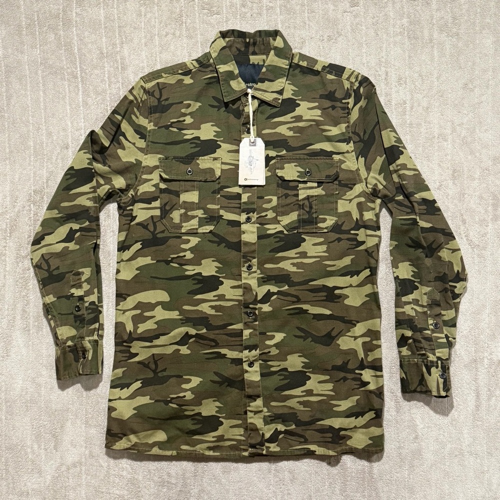 Men’s Camouflage Camo Button Down Shirt Chest Pockets NWT Large 100% Cotton